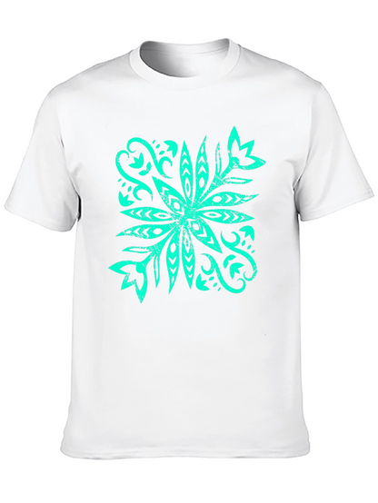 Camiseta Negra con Diseño Floral Turquesa