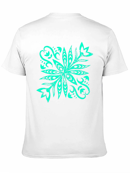 Camiseta Negra con Diseño Floral Turquesa