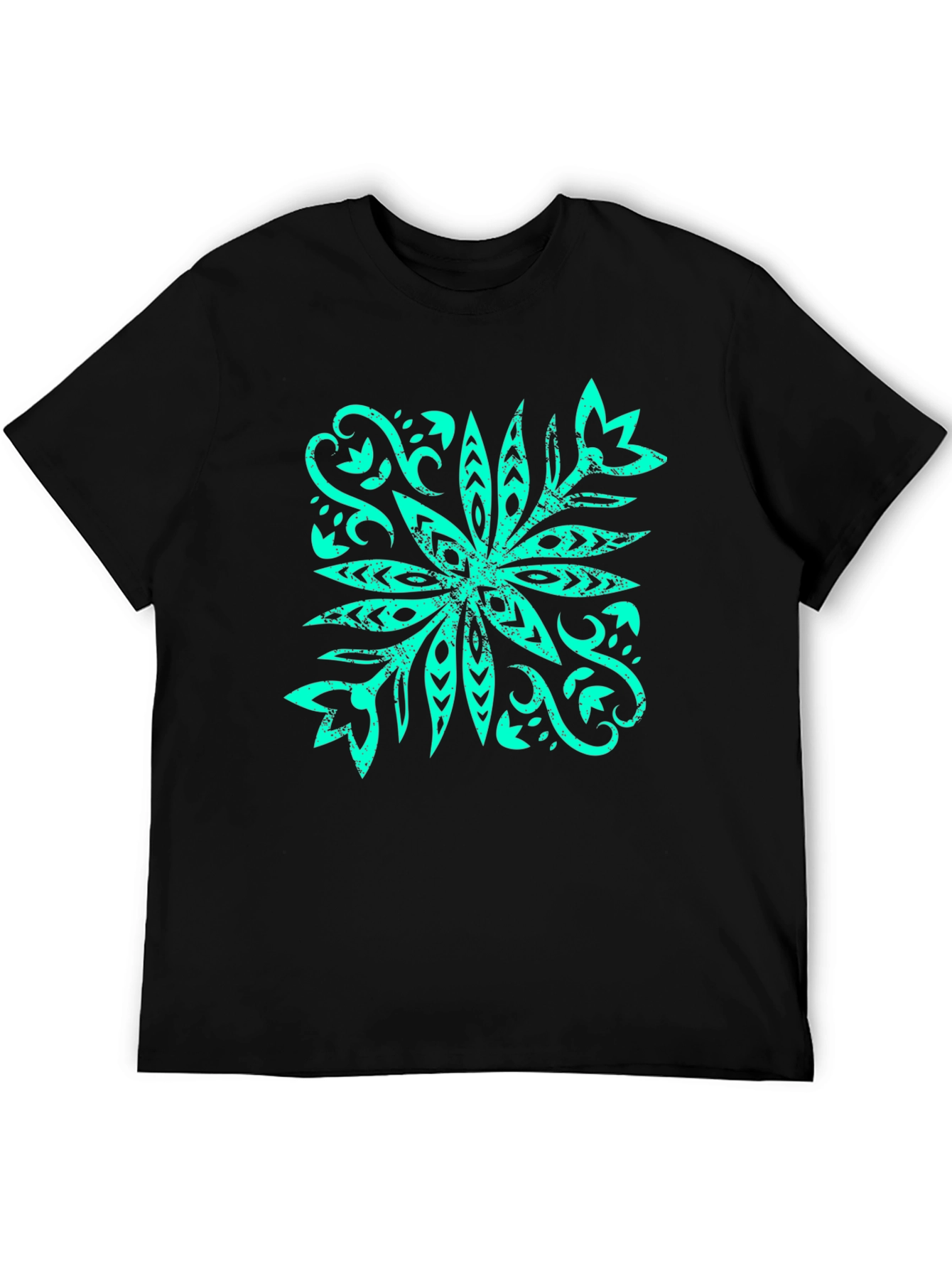 Camiseta Negra con Diseño Floral Turquesa