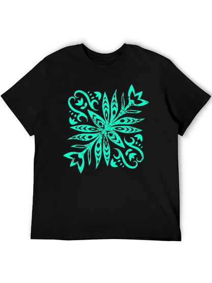 Camiseta Negra con Diseño Floral Turquesa