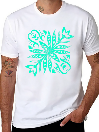 Camiseta Negra con Diseño Floral Turquesa