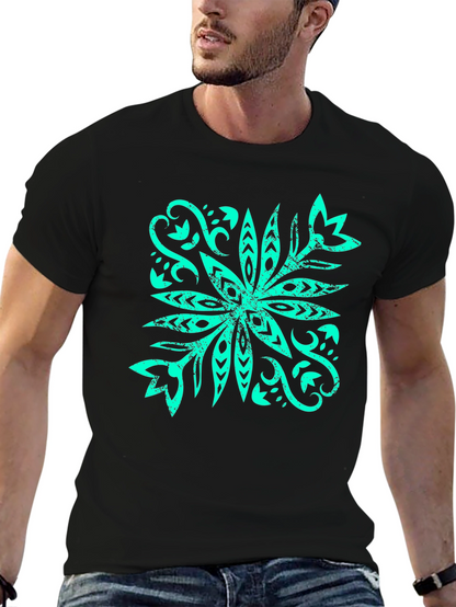 Camiseta Negra con Diseño Floral Turquesa