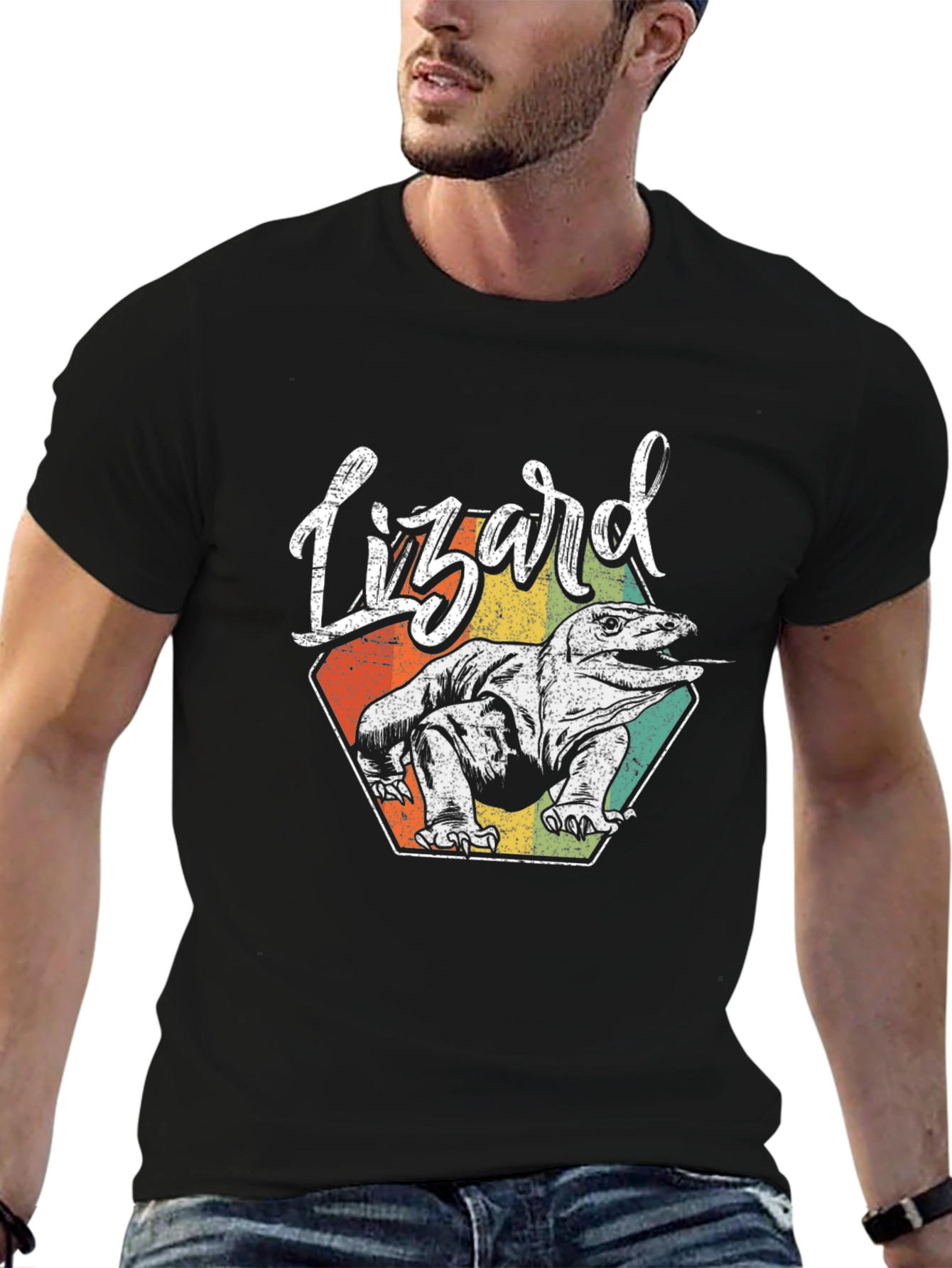 Camiseta Negra Diseño Retro Lagarto