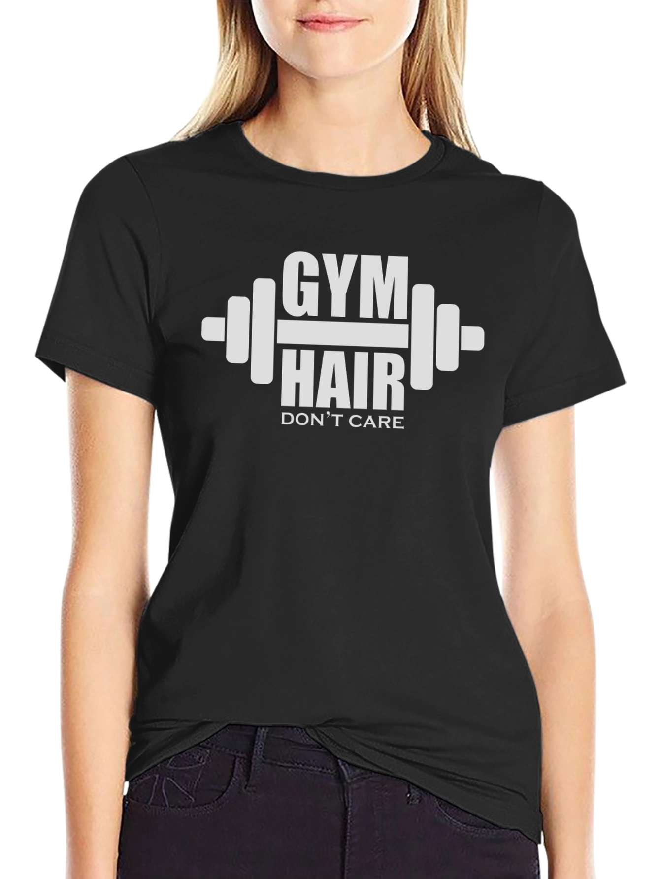 Camiseta Gym Hair Dont Care Negra Algodón