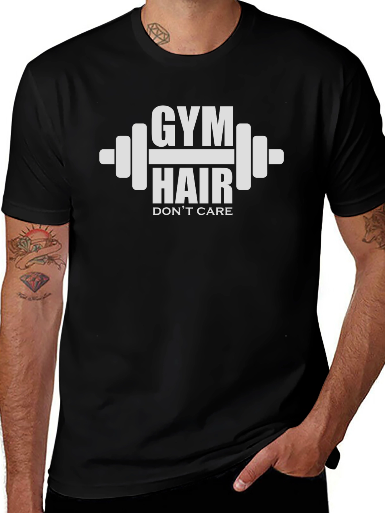 Camiseta Gym Hair Dont Care Negra Algodón