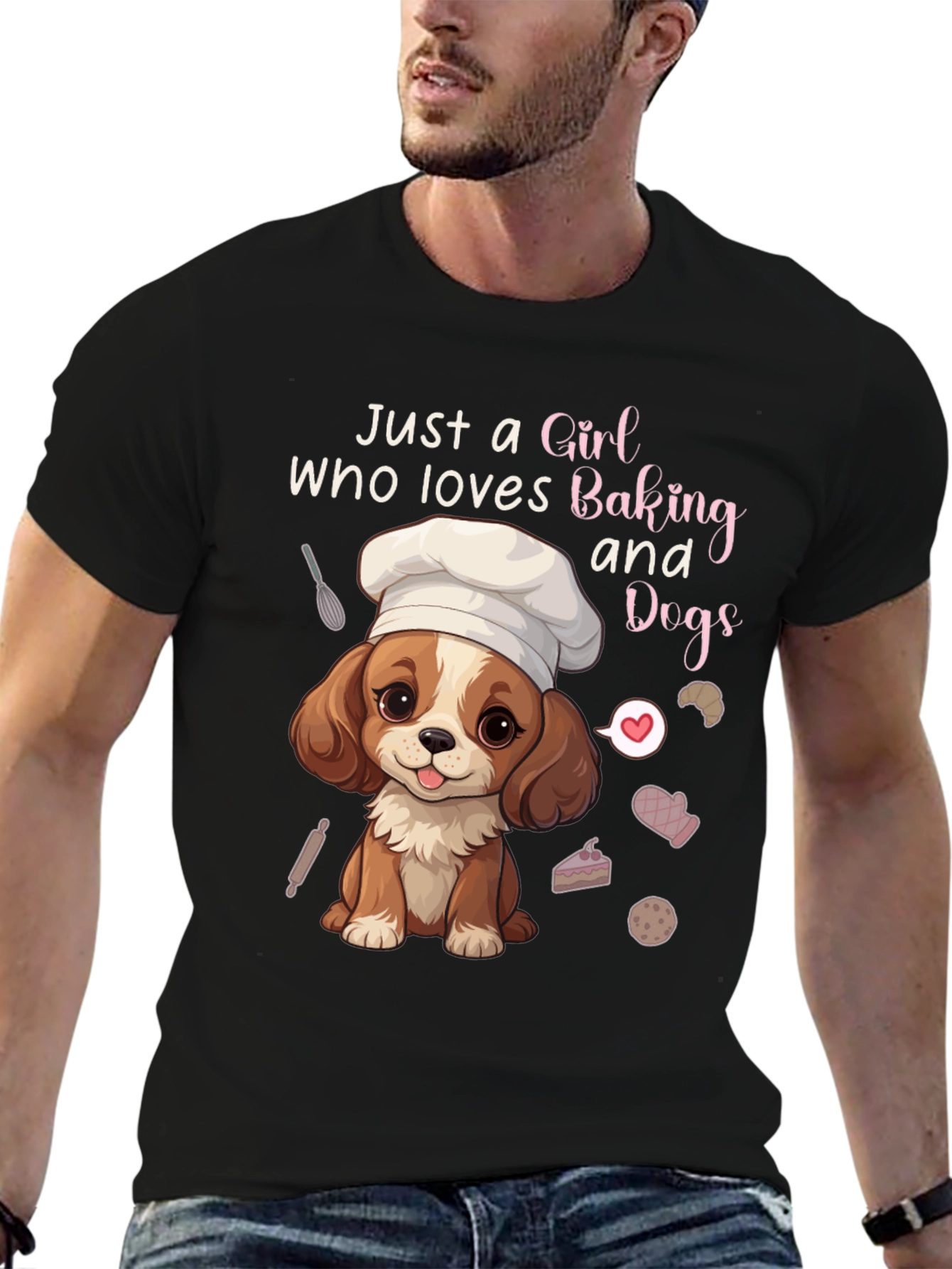 Camiseta Negra Amo Hornear y los Perros