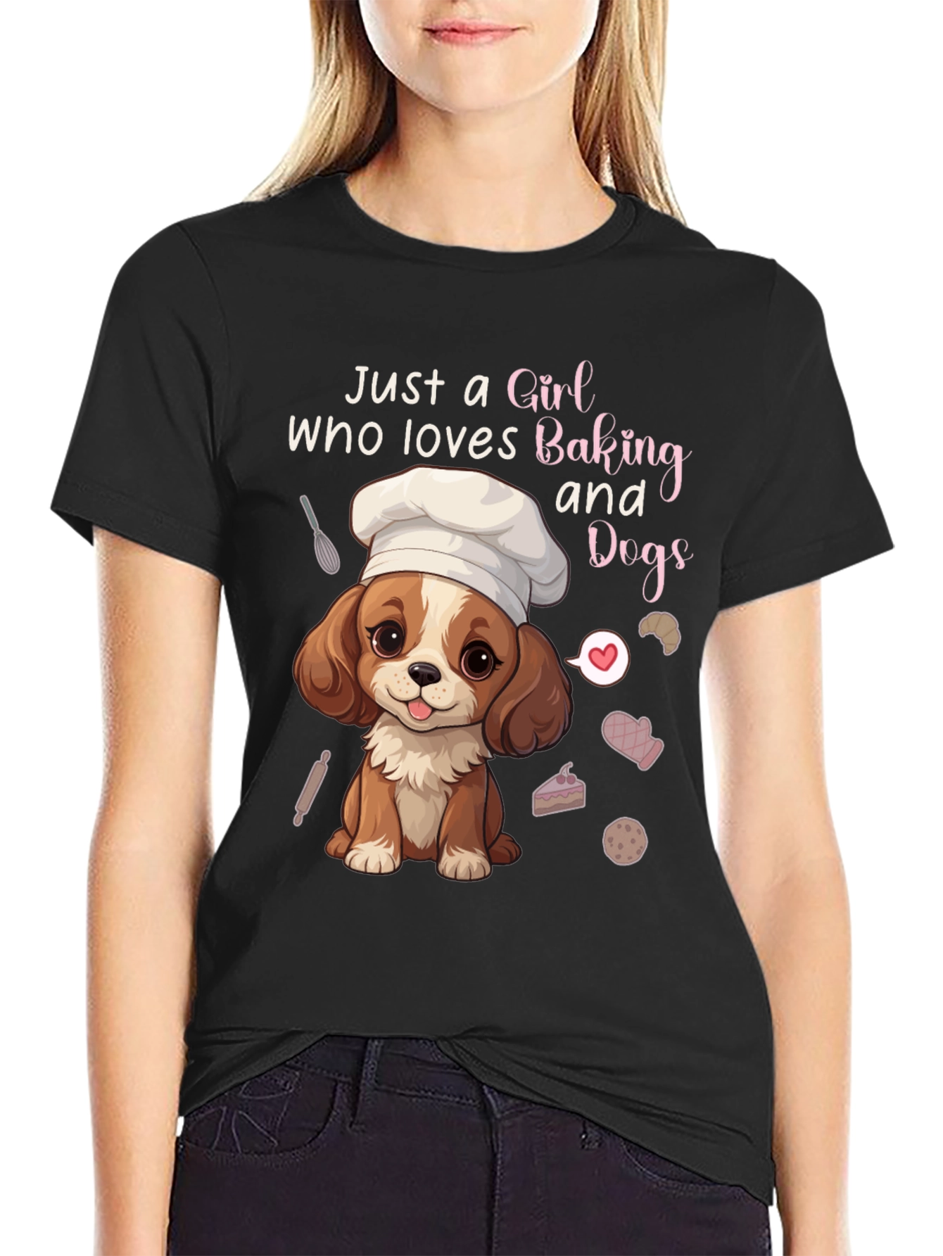 Camiseta Negra Amo Hornear y los Perros