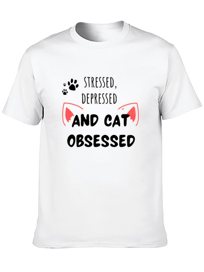 Camiseta Negra: Estresado Deprimido y Obsesionado con Gatos