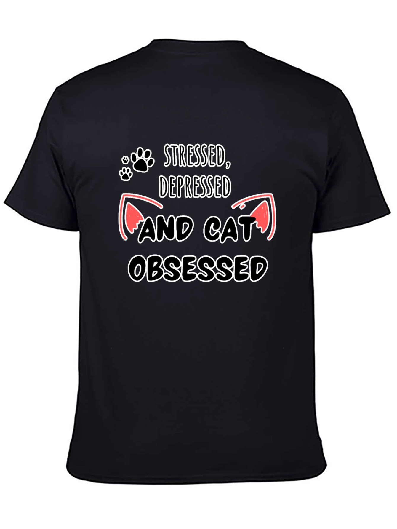 Camiseta Negra: Estresado Deprimido y Obsesionado con Gatos