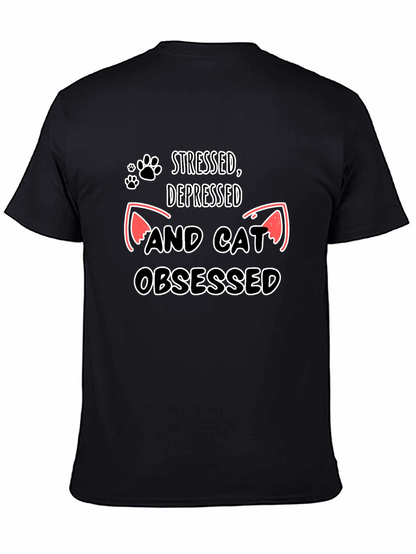 Camiseta Negra: Estresado Deprimido y Obsesionado con Gatos