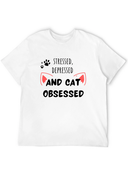 Camiseta Negra: Estresado Deprimido y Obsesionado con Gatos