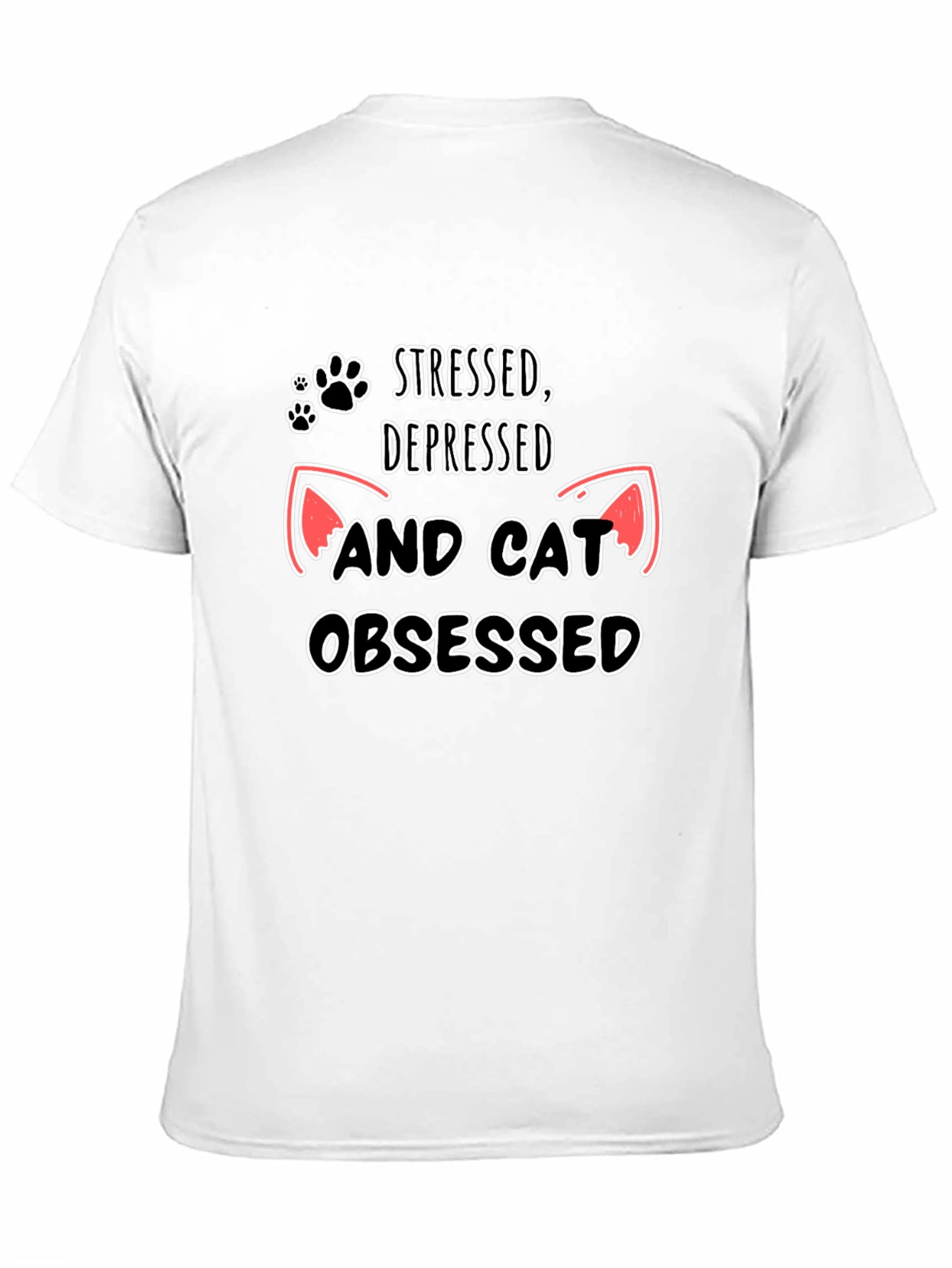 Camiseta Negra: Estresado Deprimido y Obsesionado con Gatos