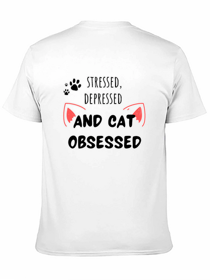 Camiseta Negra: Estresado Deprimido y Obsesionado con Gatos