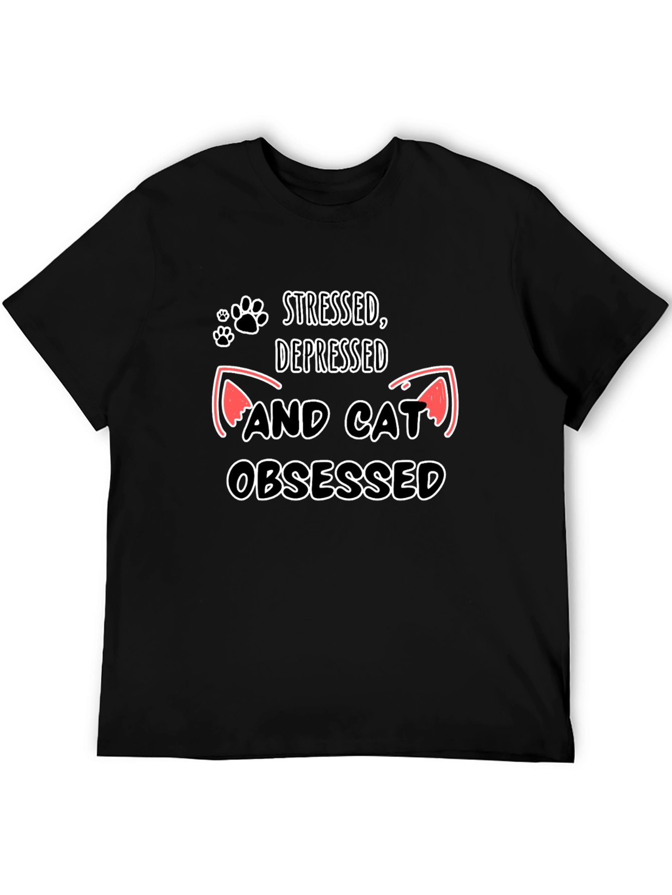 Camiseta Negra: Estresado Deprimido y Obsesionado con Gatos