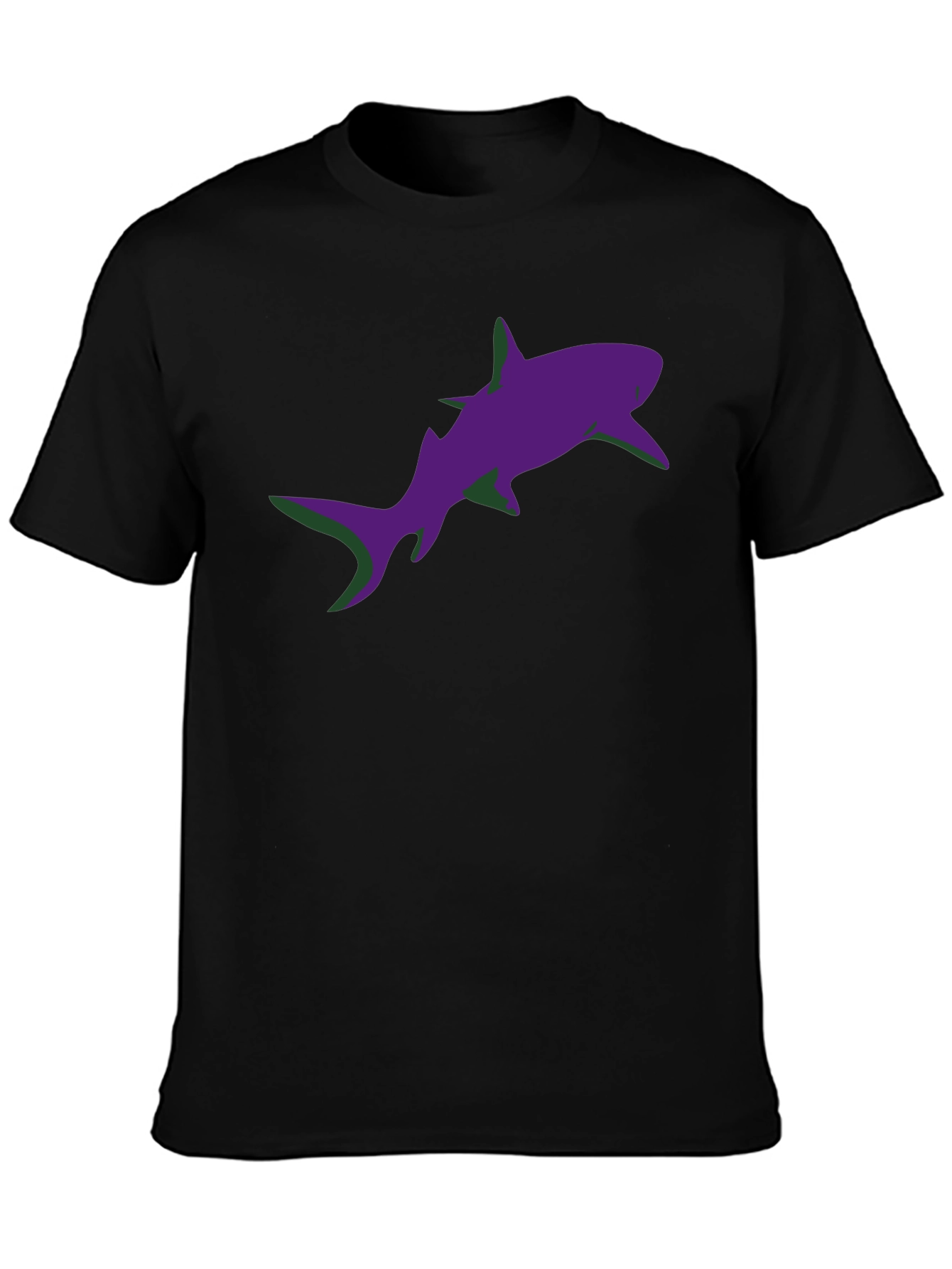 Camiseta Negra Estampado Tiburón Morado Diseño Moderno