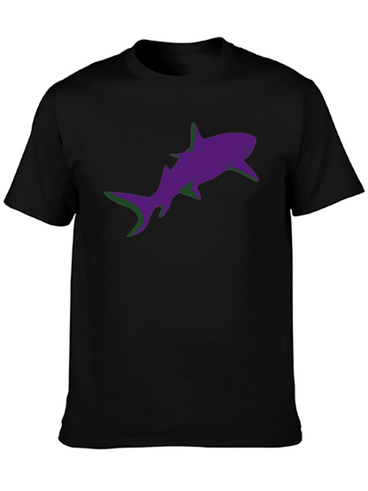 Camiseta Negra Estampado Tiburón Morado Diseño Moderno