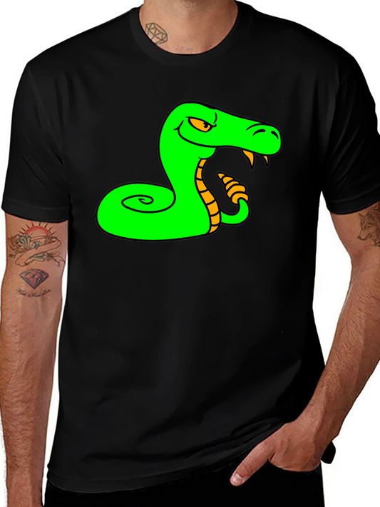Camiseta Negra con Estampado de Serpiente Verde