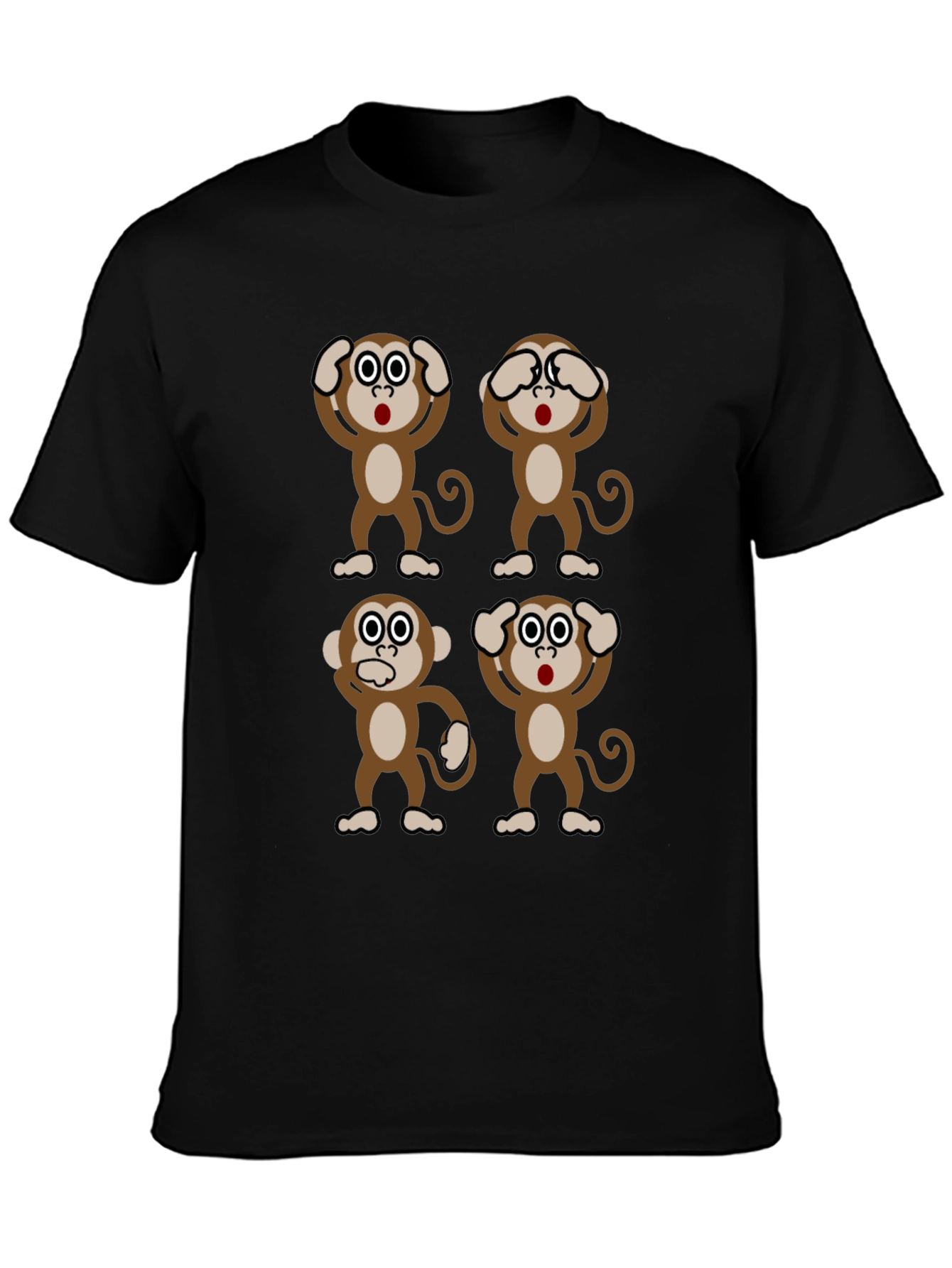 Camiseta Negra con Diseño de Monos Sabios