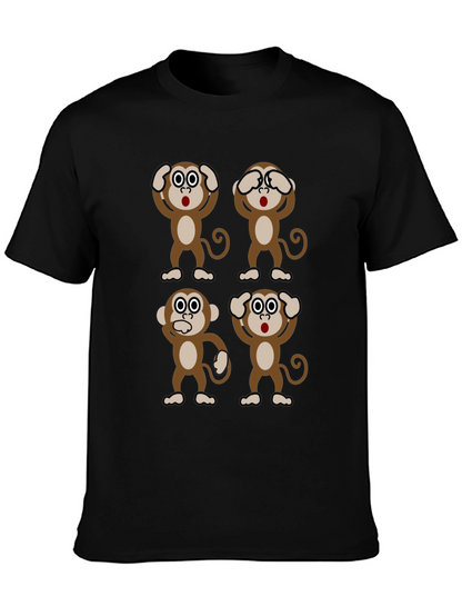 Camiseta Negra con Diseño de Monos Sabios
