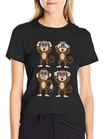 Camiseta Negra con Diseño de Monos Sabios