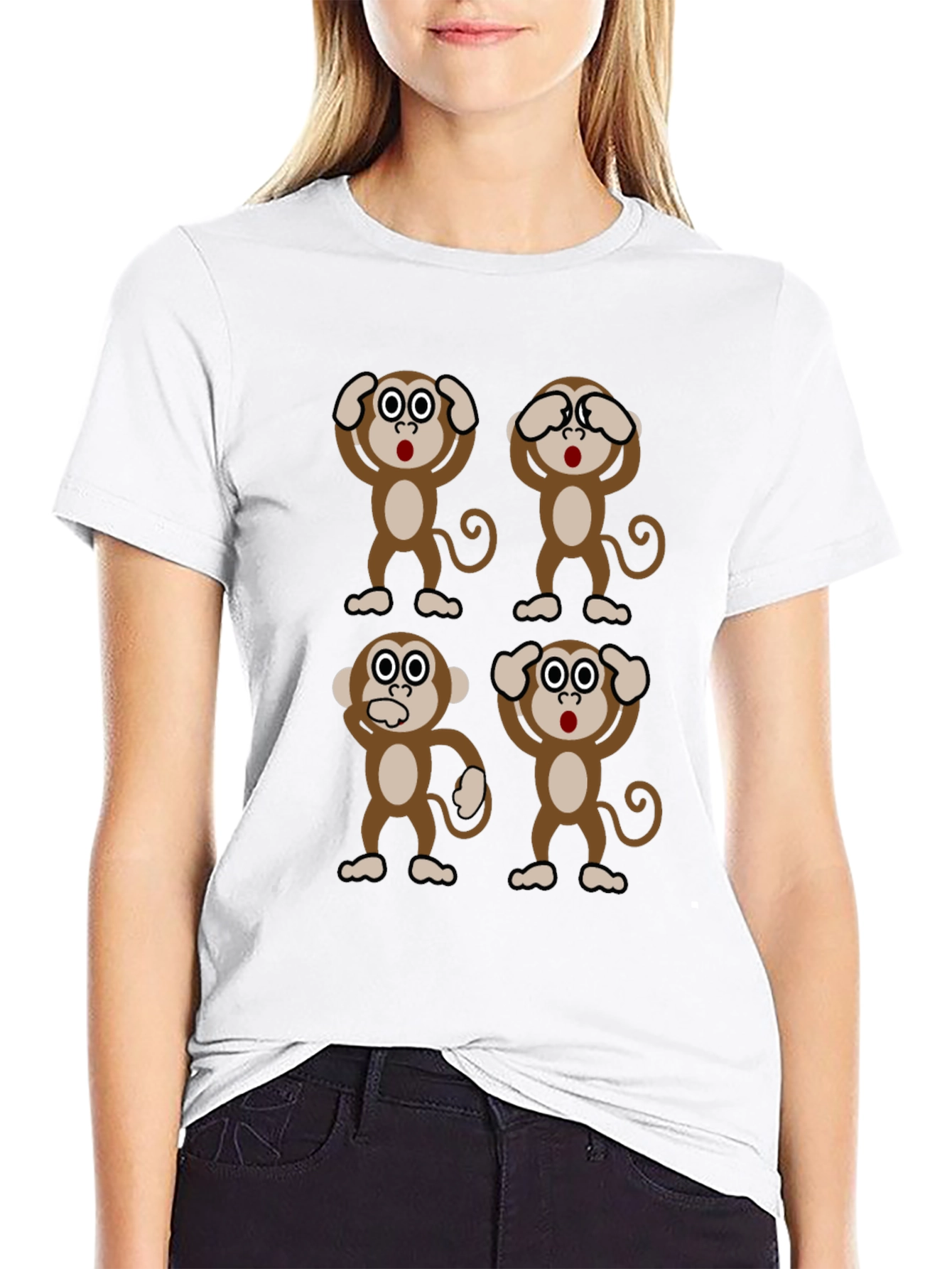 Camiseta Negra con Diseño de Monos Sabios