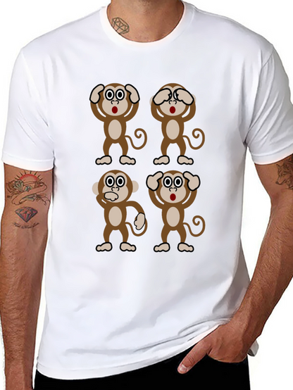 Camiseta Negra con Diseño de Monos Sabios
