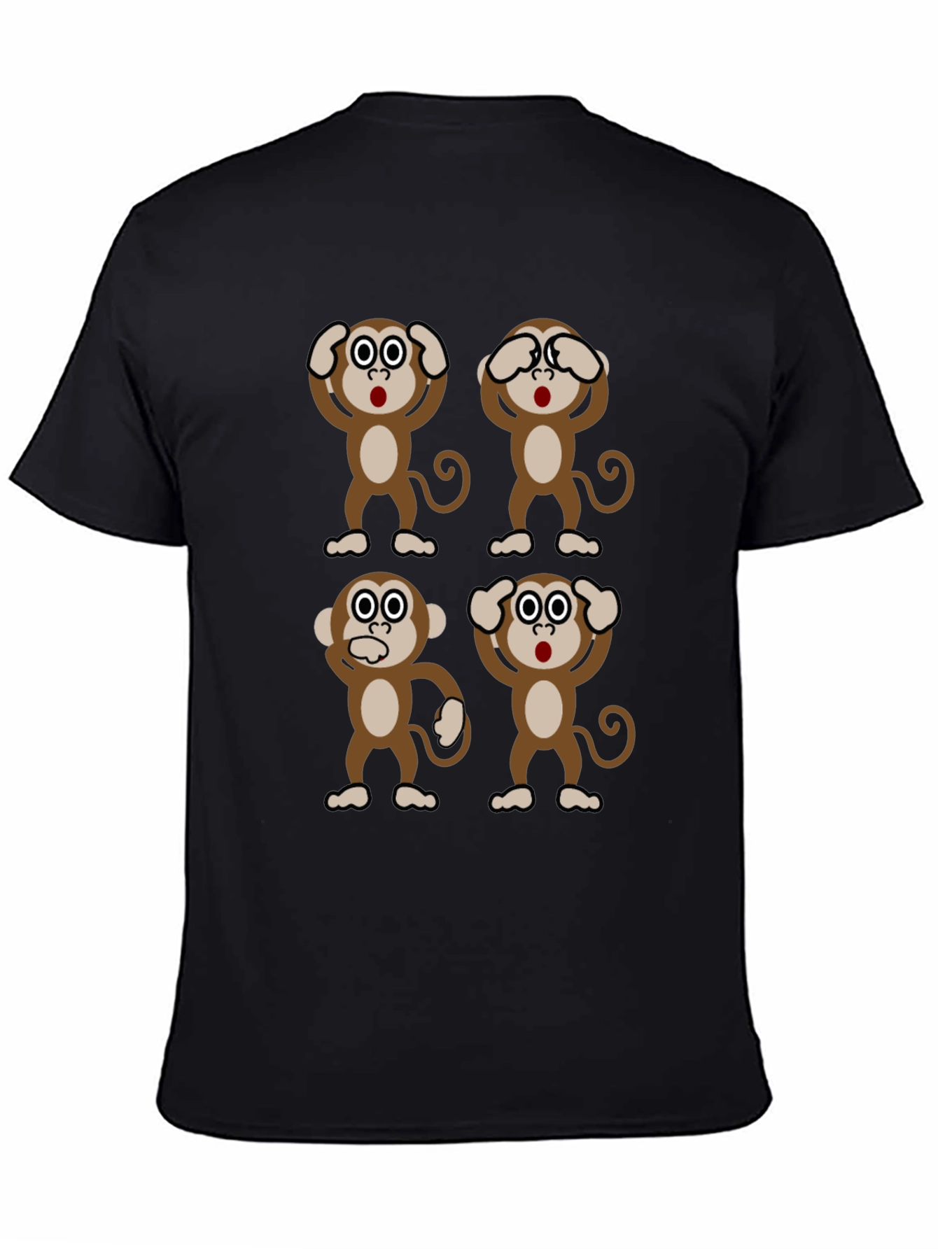 Camiseta Negra con Diseño de Monos Sabios