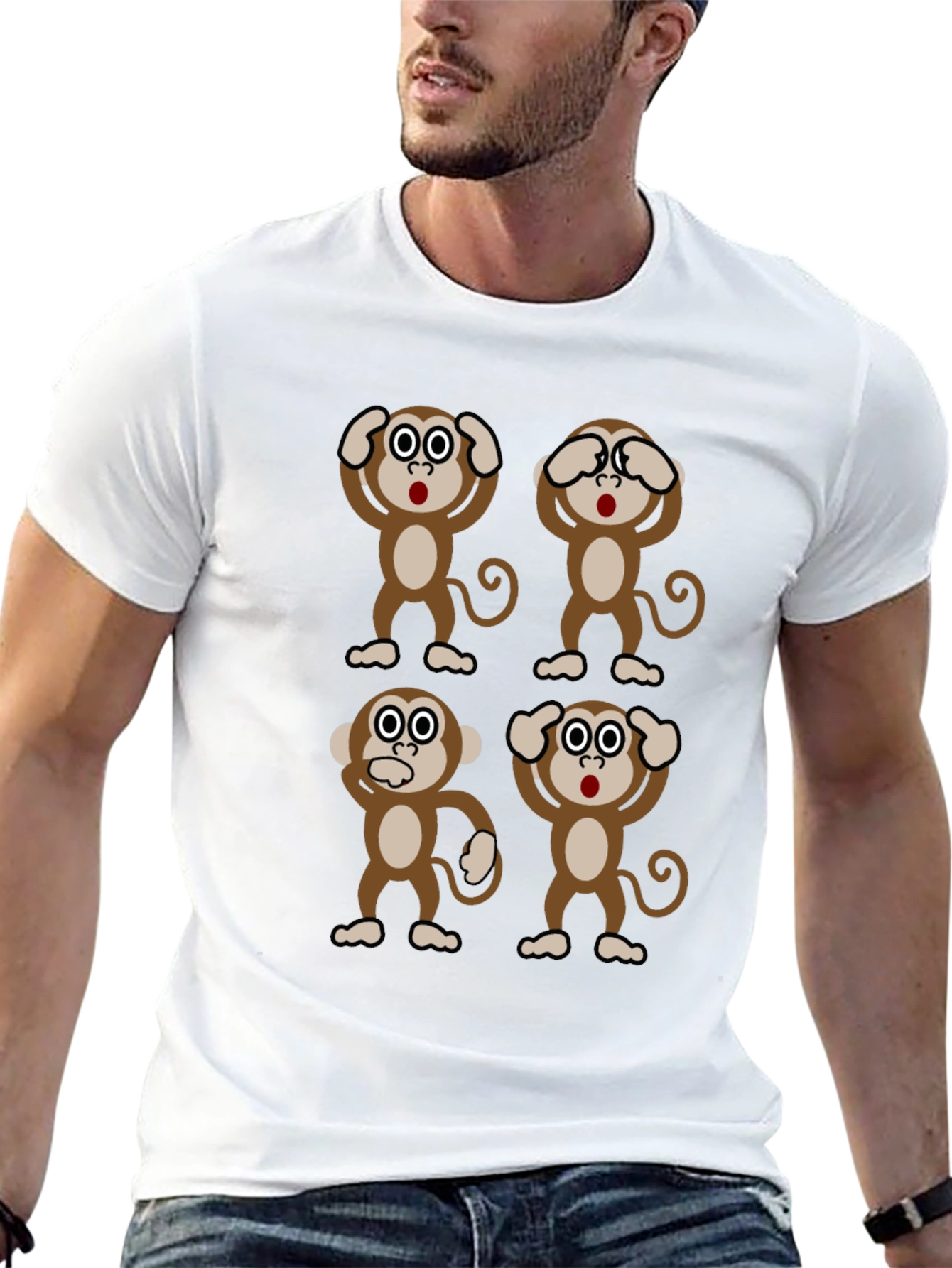 Camiseta Negra con Diseño de Monos Sabios