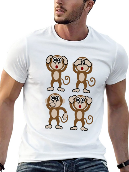 Camiseta Negra con Diseño de Monos Sabios
