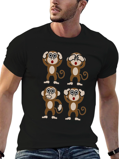 Camiseta Negra con Diseño de Monos Sabios