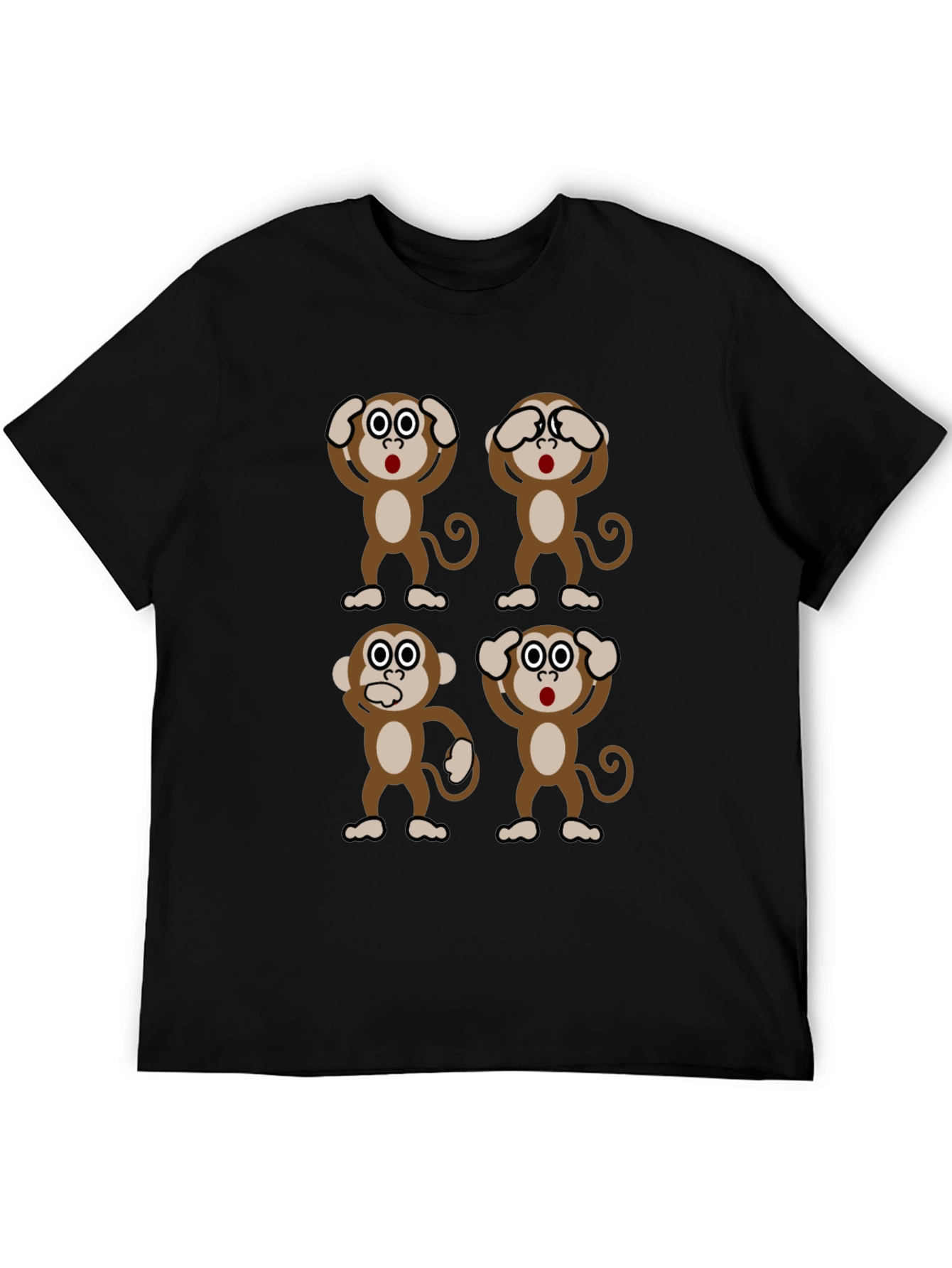 Camiseta Negra con Diseño de Monos Sabios