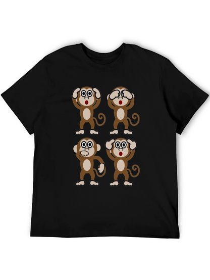 Camiseta Negra con Diseño de Monos Sabios