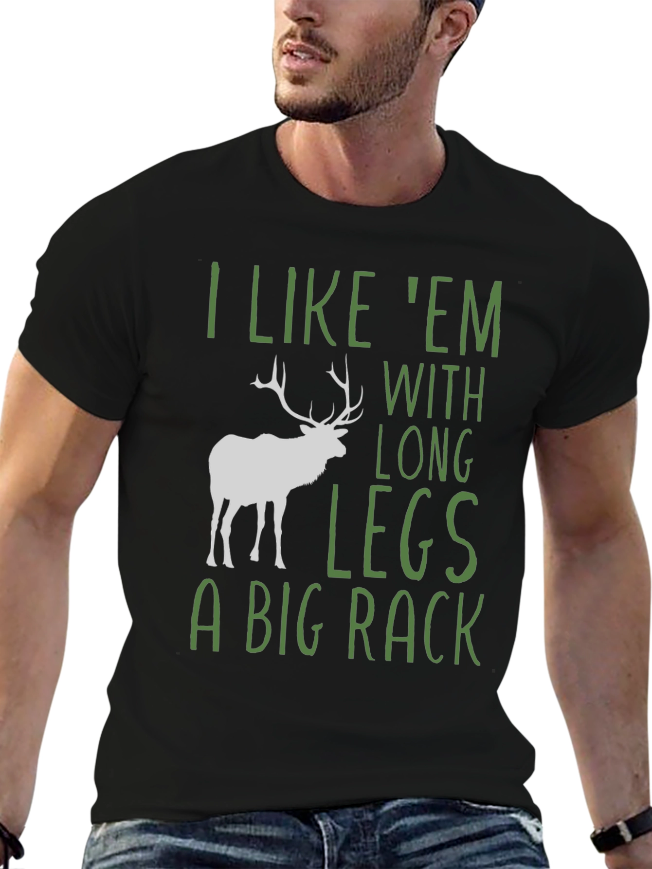 Camiseta Negra con Diseño de Ciervo y Frase Divertida