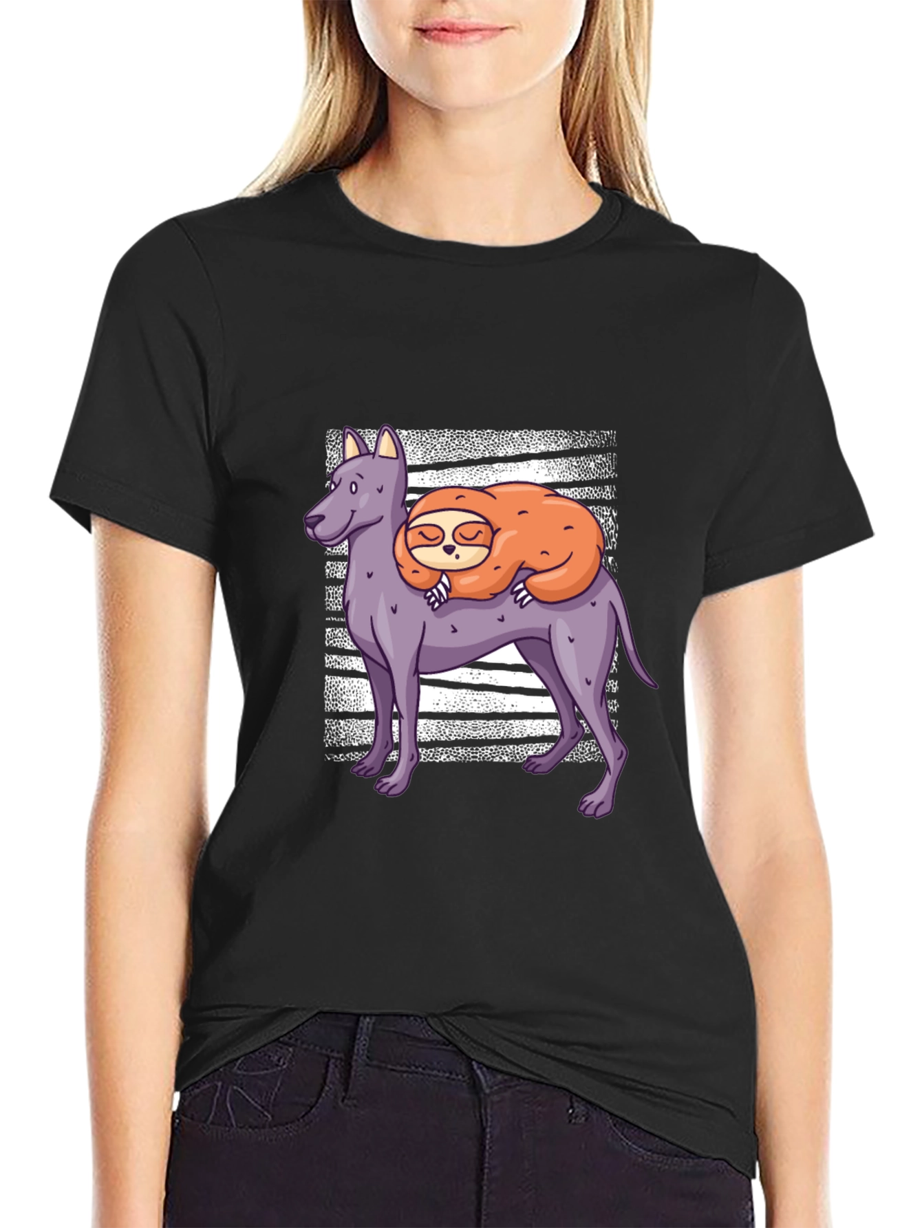 Camiseta Hombre Diseño Perro y Perezoso Dormilón