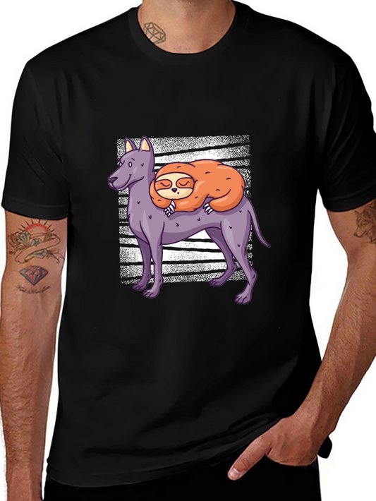 Camiseta Hombre Diseño Perro y Perezoso Dormilón