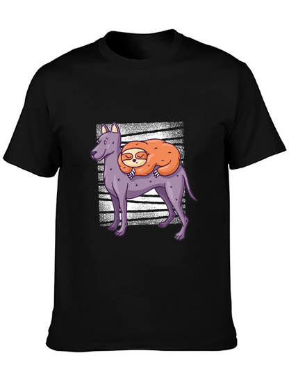 Camiseta Hombre Diseño Perro y Perezoso Dormilón