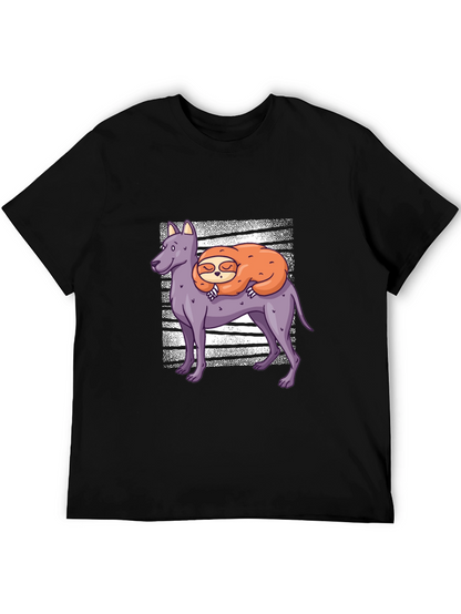 Camiseta Hombre Diseño Perro y Perezoso Dormilón