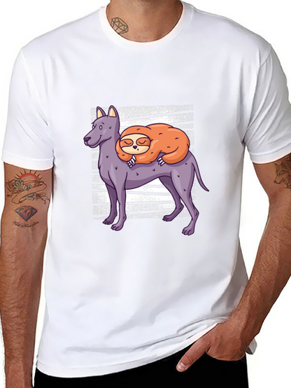 Camiseta Hombre Diseño Perro y Perezoso Dormilón