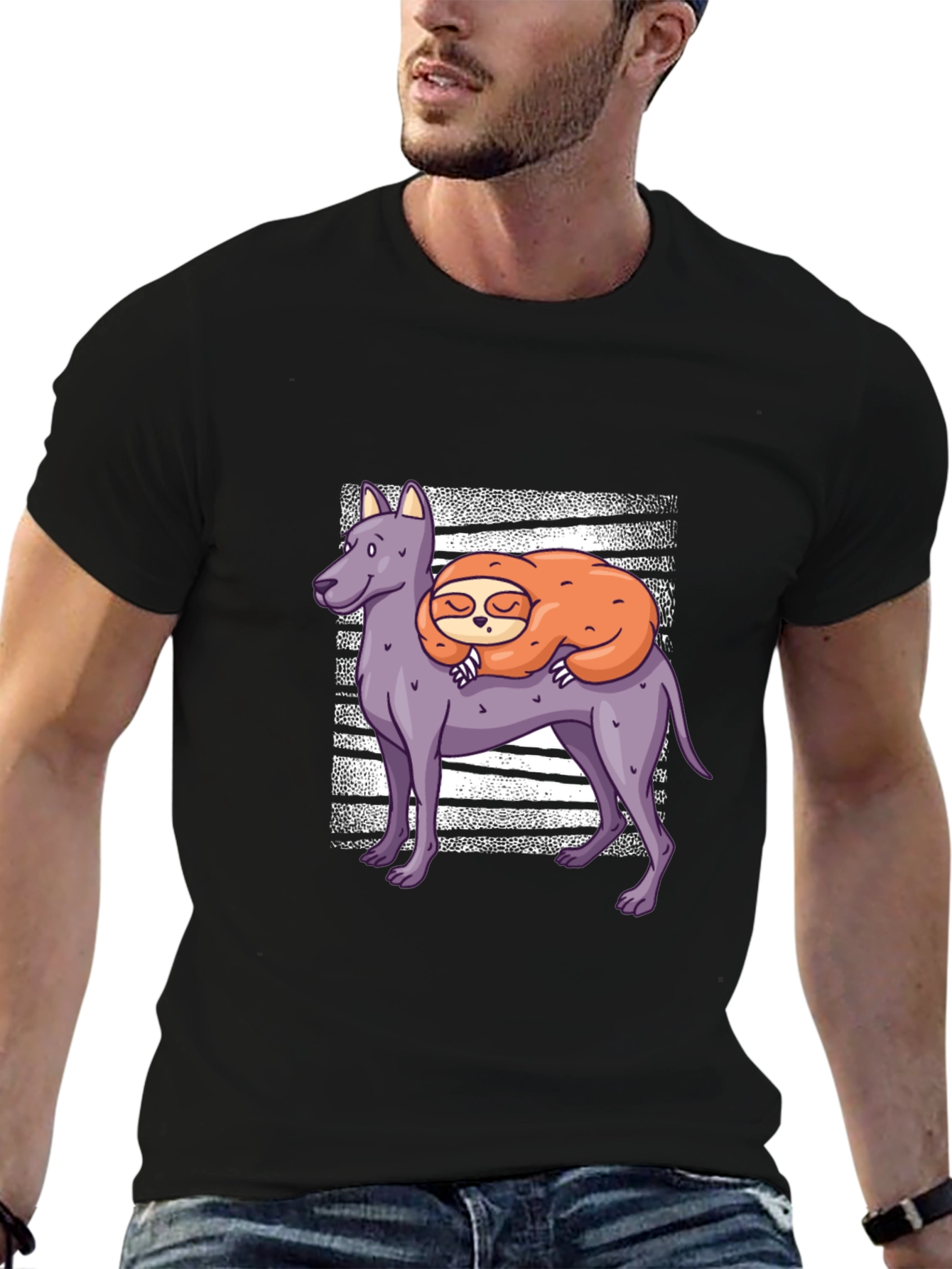 Camiseta Hombre Diseño Perro y Perezoso Dormilón