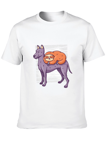 Camiseta Hombre Diseño Perro y Perezoso Dormilón