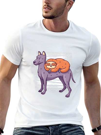 Camiseta Hombre Diseño Perro y Perezoso Dormilón