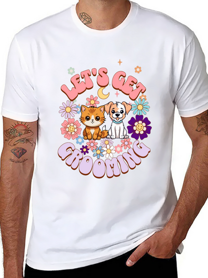 Camiseta Unisex Lets Get Grooming Mascotas Flores