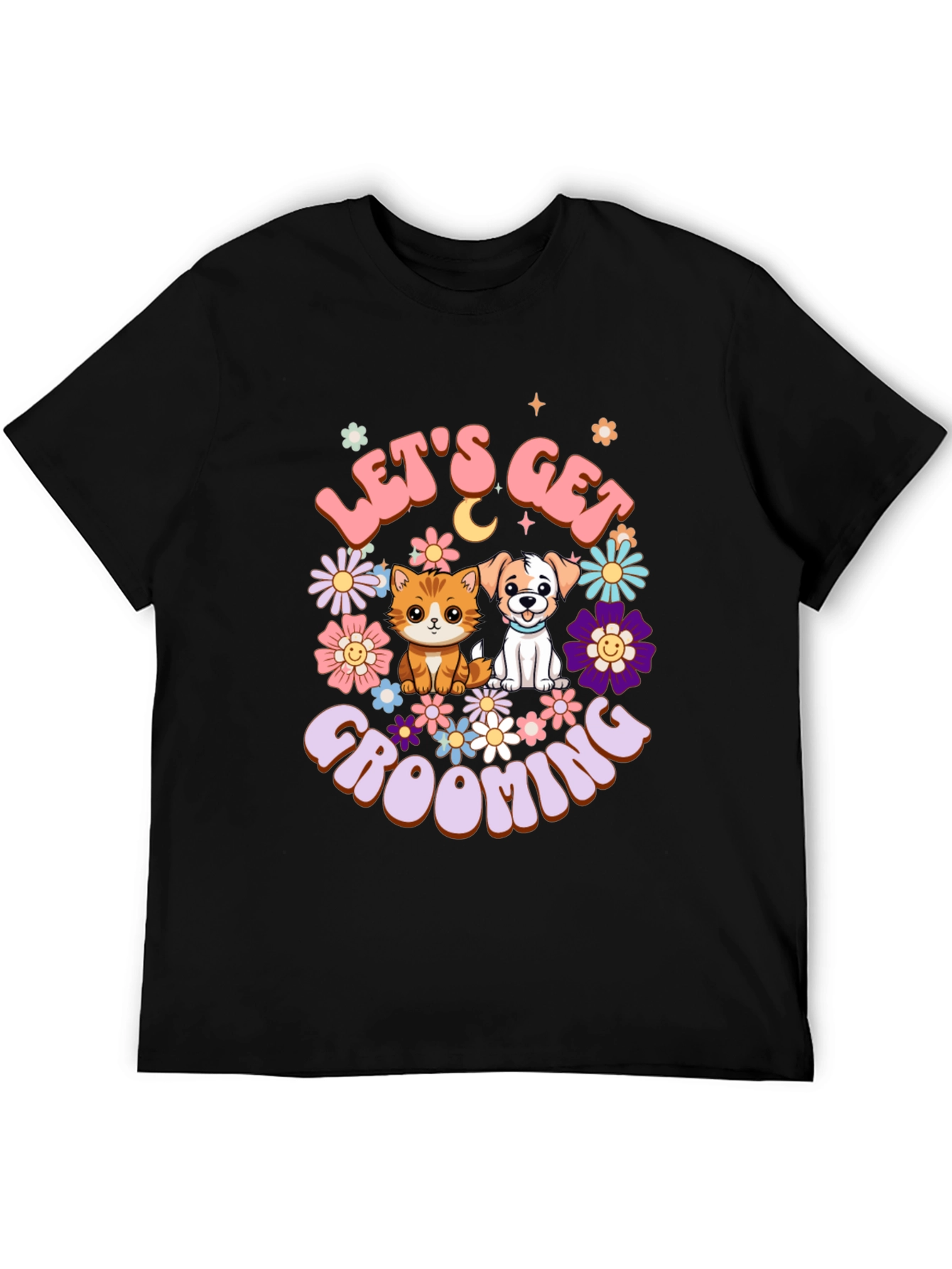 Camiseta Unisex Lets Get Grooming Mascotas Flores