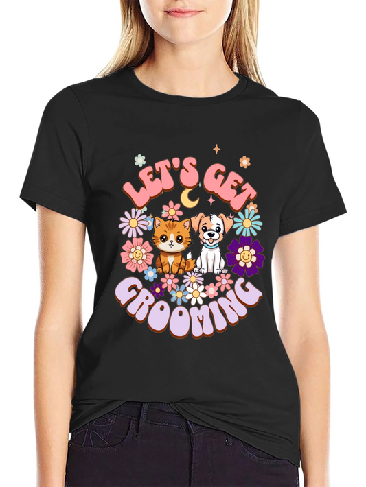 Camiseta Unisex Lets Get Grooming Mascotas Flores
