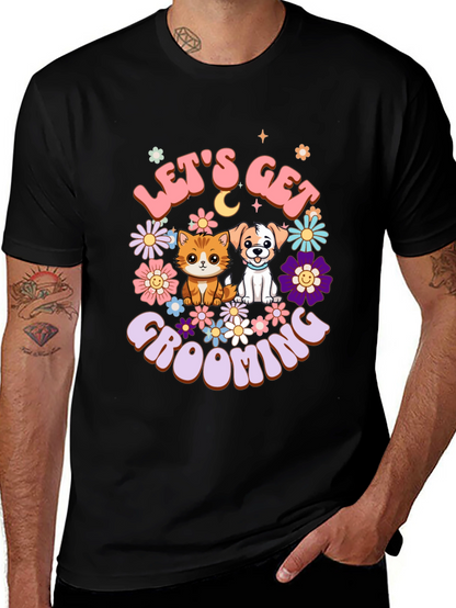 Camiseta Unisex Lets Get Grooming Mascotas Flores