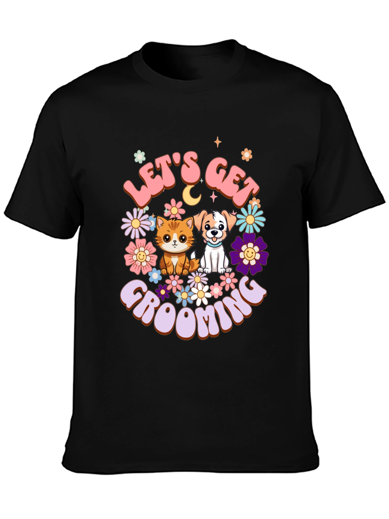 Camiseta Unisex Lets Get Grooming Mascotas Flores
