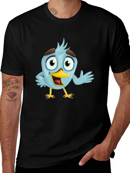 Camiseta Negra con Diseño de Pájaro Azul Animado