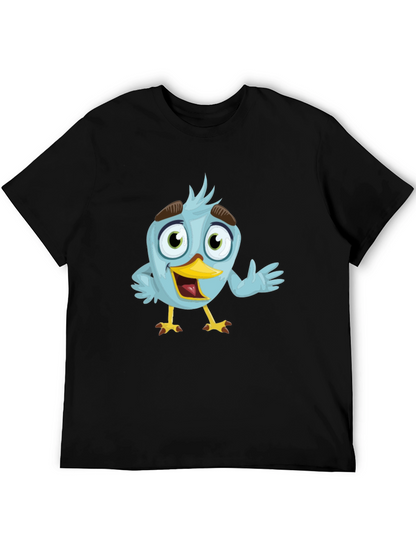Camiseta Negra con Diseño de Pájaro Azul Animado