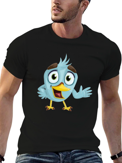 Camiseta Negra con Diseño de Pájaro Azul Animado