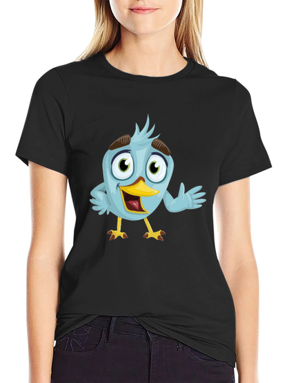 Camiseta Negra con Diseño de Pájaro Azul Animado